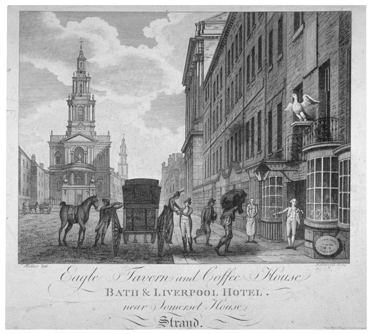 Vor dem Eagle Tavern und Coffee House, Bath & Liverpool Hotel, London, ca. 1800 von Peter Mazell