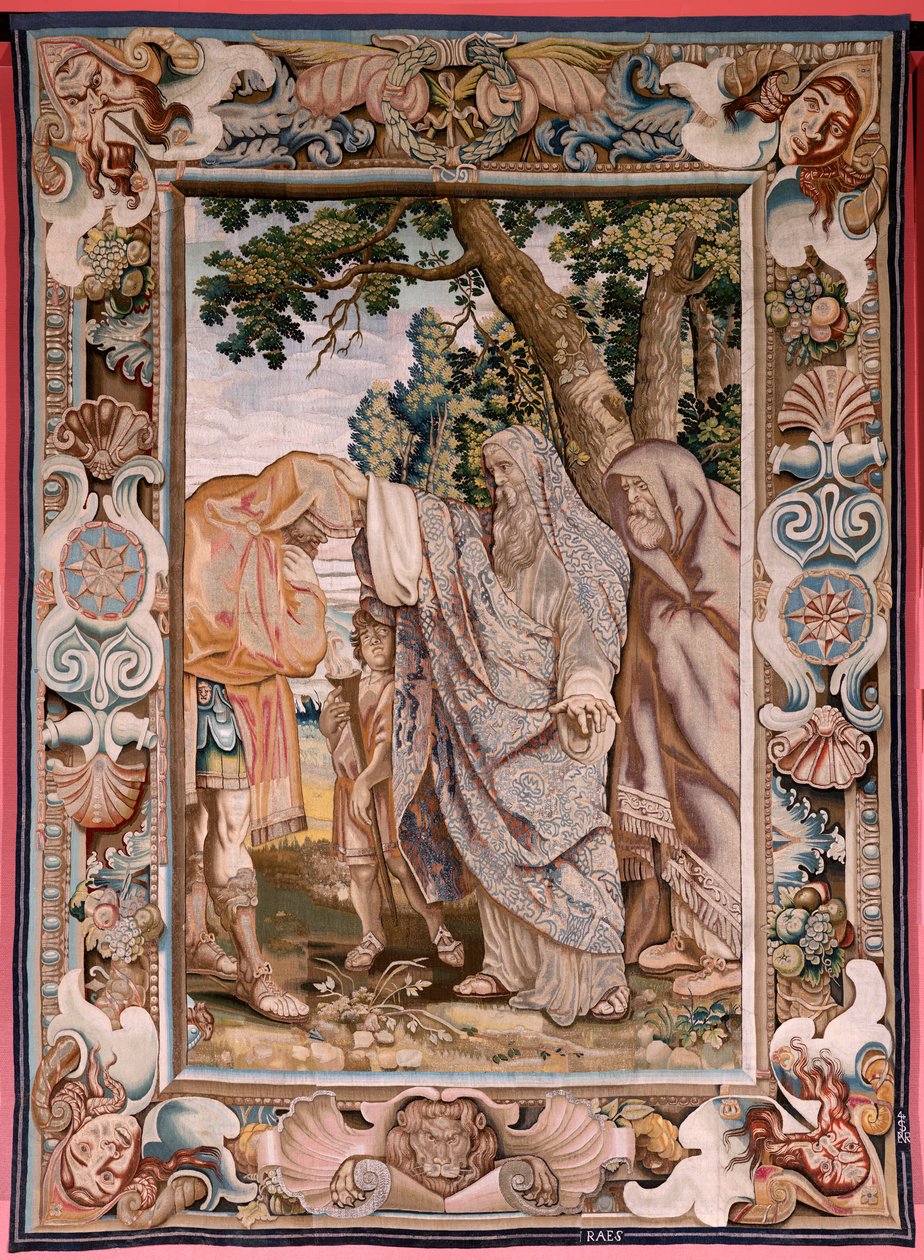 Flämischer Wandteppich. Serie Geschichte des Konsuls Decius Mus. Valerius segnet Decius. Modell Peter Paul Rubens. Ca. 1620-1629. von Peter Paul (after) Rubens