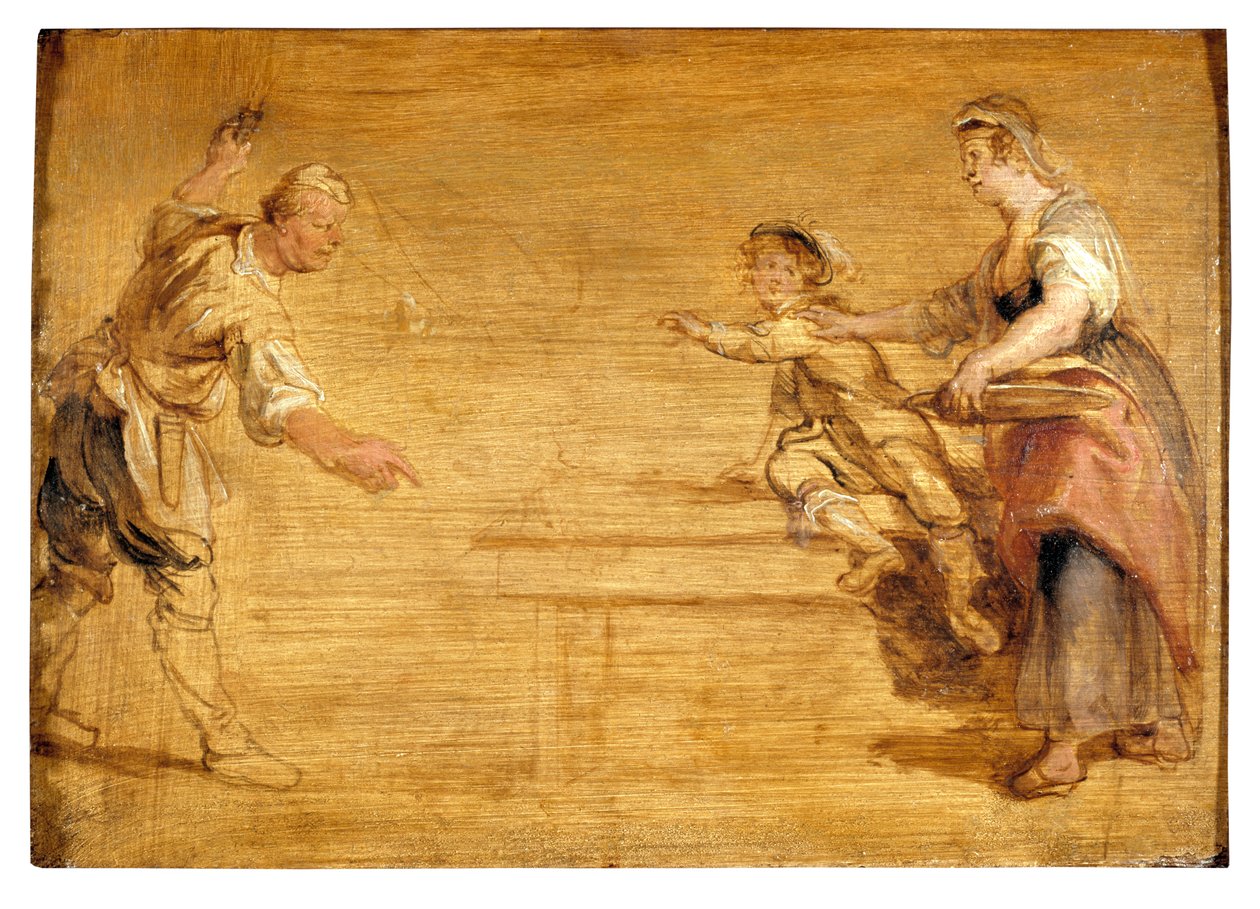 Küchenmagd, Metzger und Junge um einen Tisch von Peter Paul Rubens