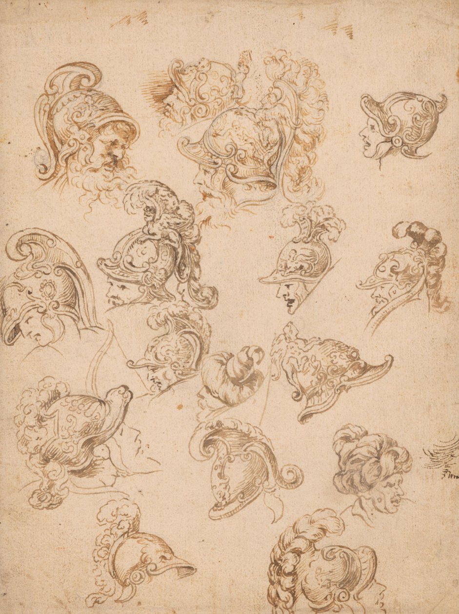 Studienblatt mit Helmen und Köpfen von Peter Paul Rubens