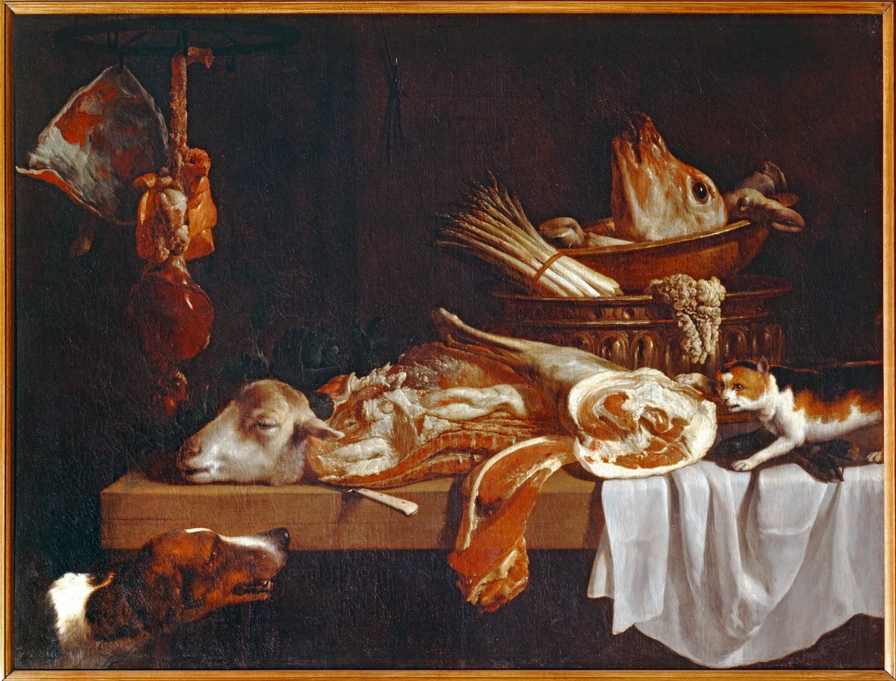 Viande de boucherie mit Hund und Katze von Peter van Boeckel