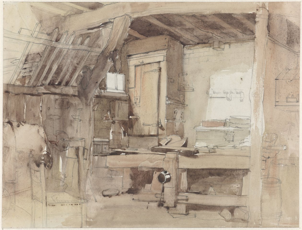 Ecke der Tischlerwerkstatt des Hauses Klingelbeek in Oosterbeek von Petrus Franciscus Greive