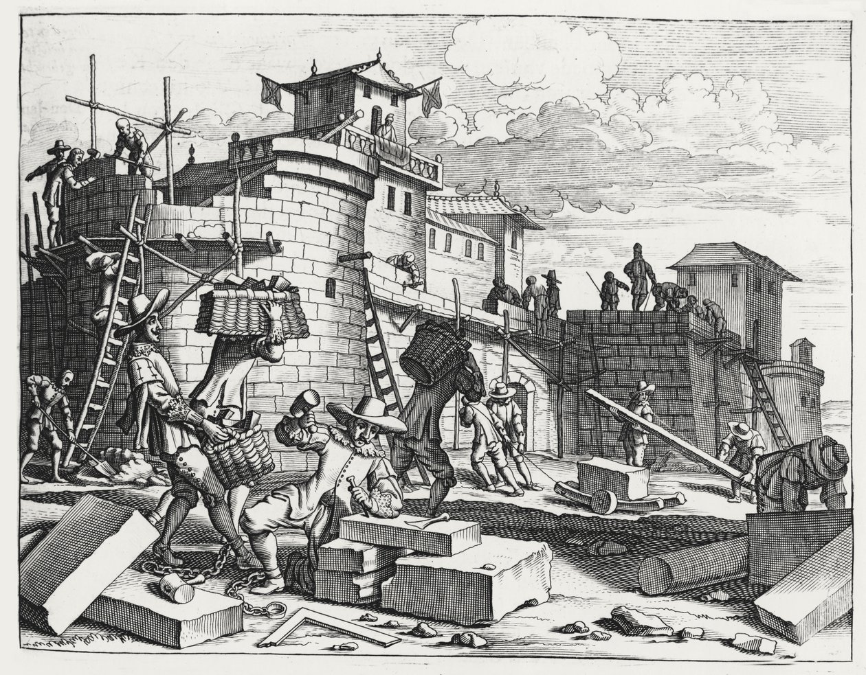 Portugiesische Kriegsgefangene bauen ein Fort in der Nähe von Kandy (Gravur) von Philip Baldaeus