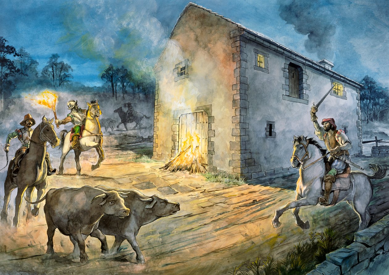 Reivers überfallen Birdoswald, 16. Jahrhundert von Philip Corke