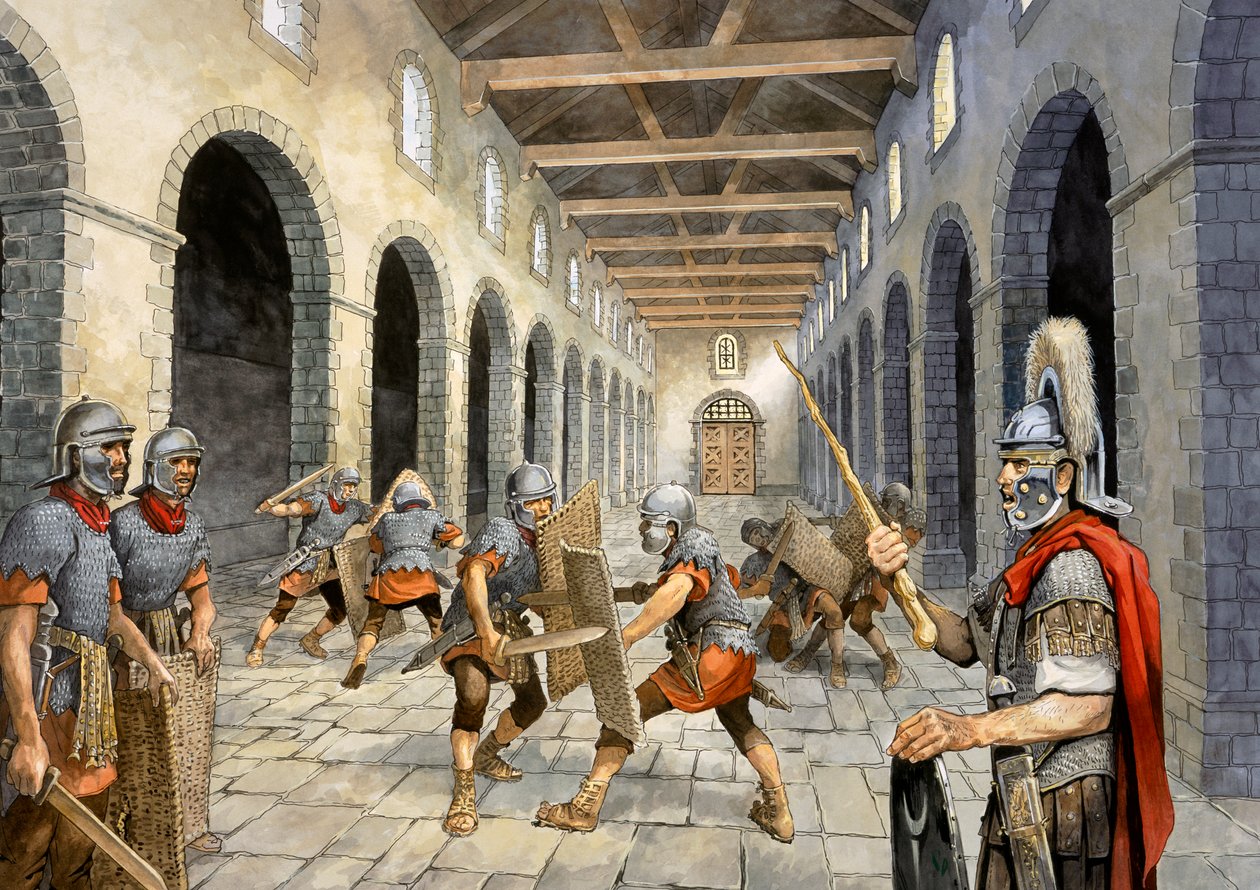 Römische Infanterie übt den Kampf, 3. Jahrhundert, ca. 1990-2010 von Philip Corke