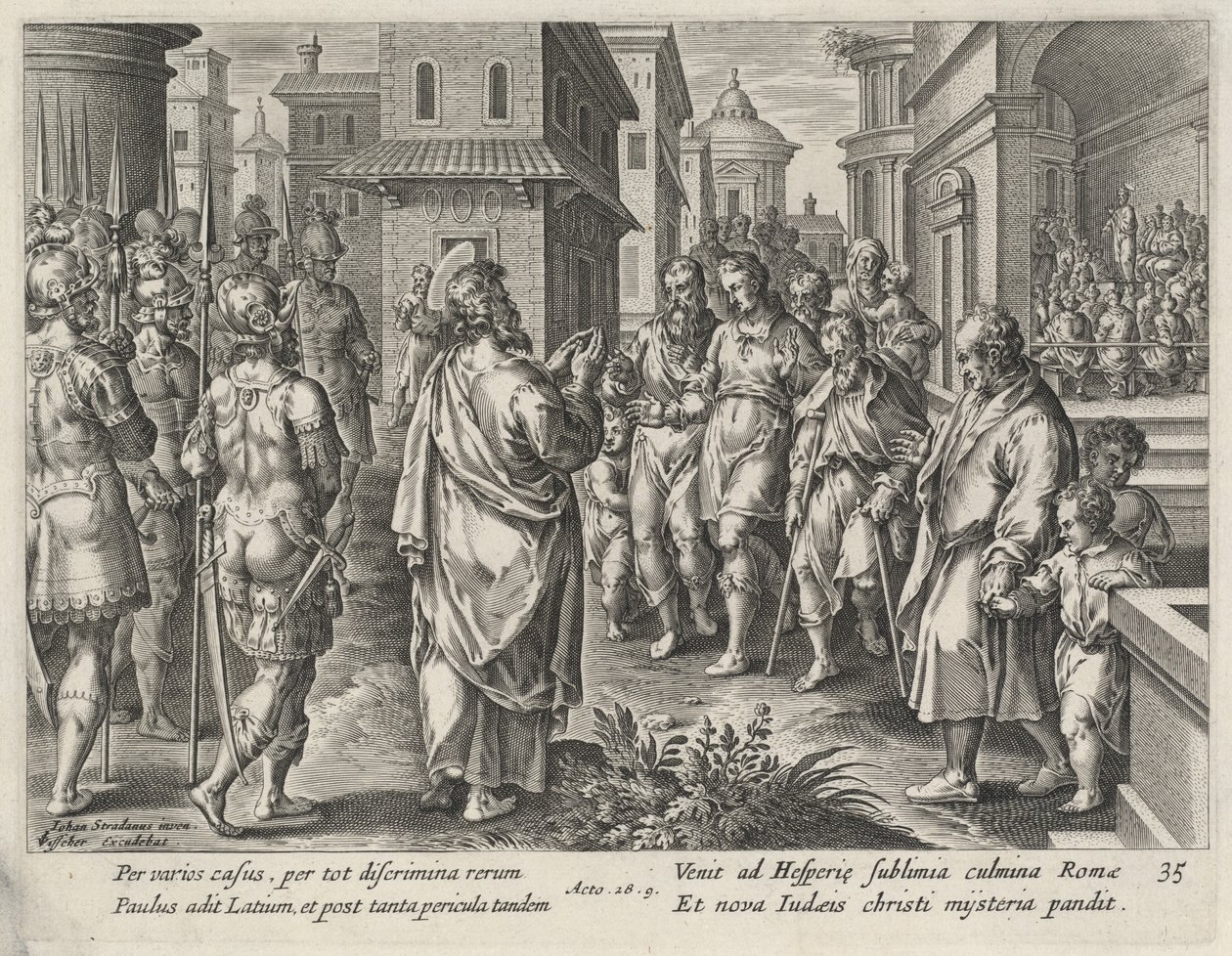 Sankt Paulus predigt in Rom von Philip Galle after Jan van der Straet