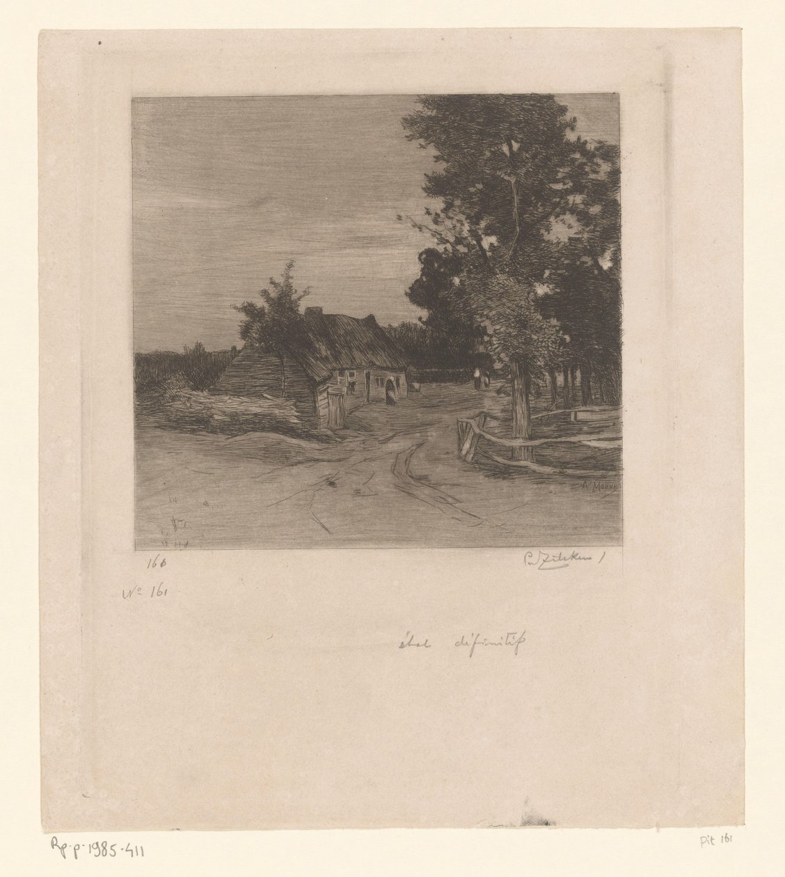 Bauernhof an einem Landweg mit Bäumen von Philip Zilcken (signed by artist)