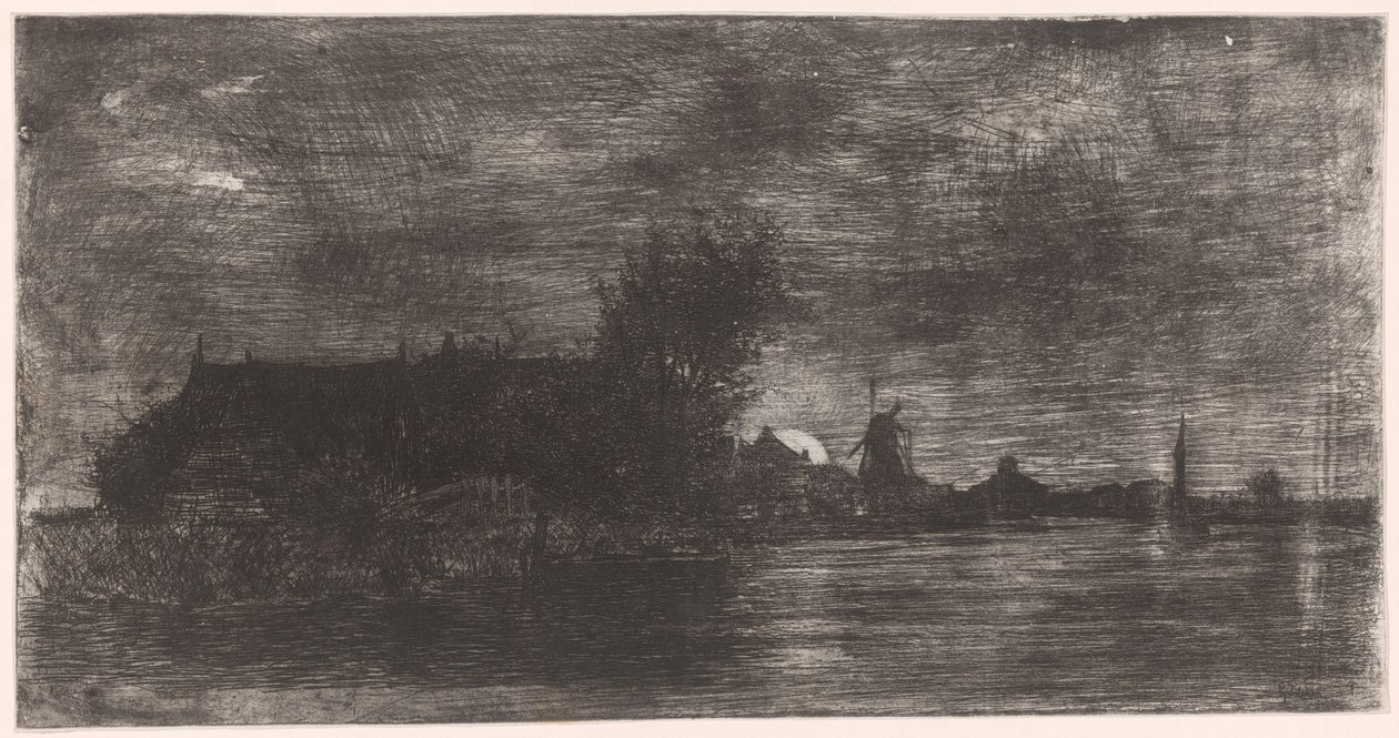 Landschaft mit Häusern und Mühle am Wasser von Philip Zilcken