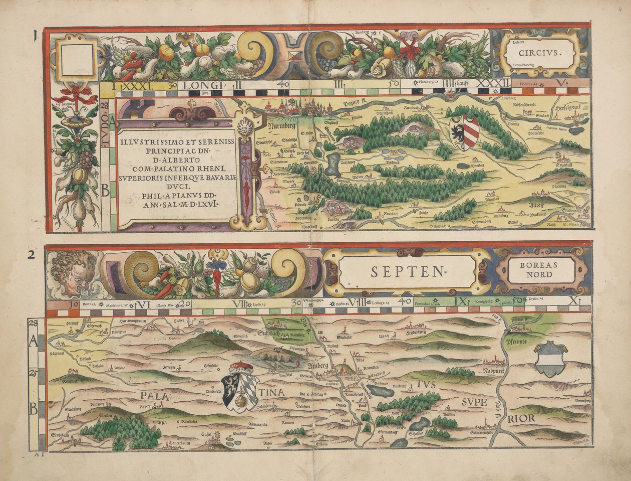 Philipp Apian - Bairische Landtafeln von 1568 (Tafeln 1 und 2) ca. 1 von Philipp Apian