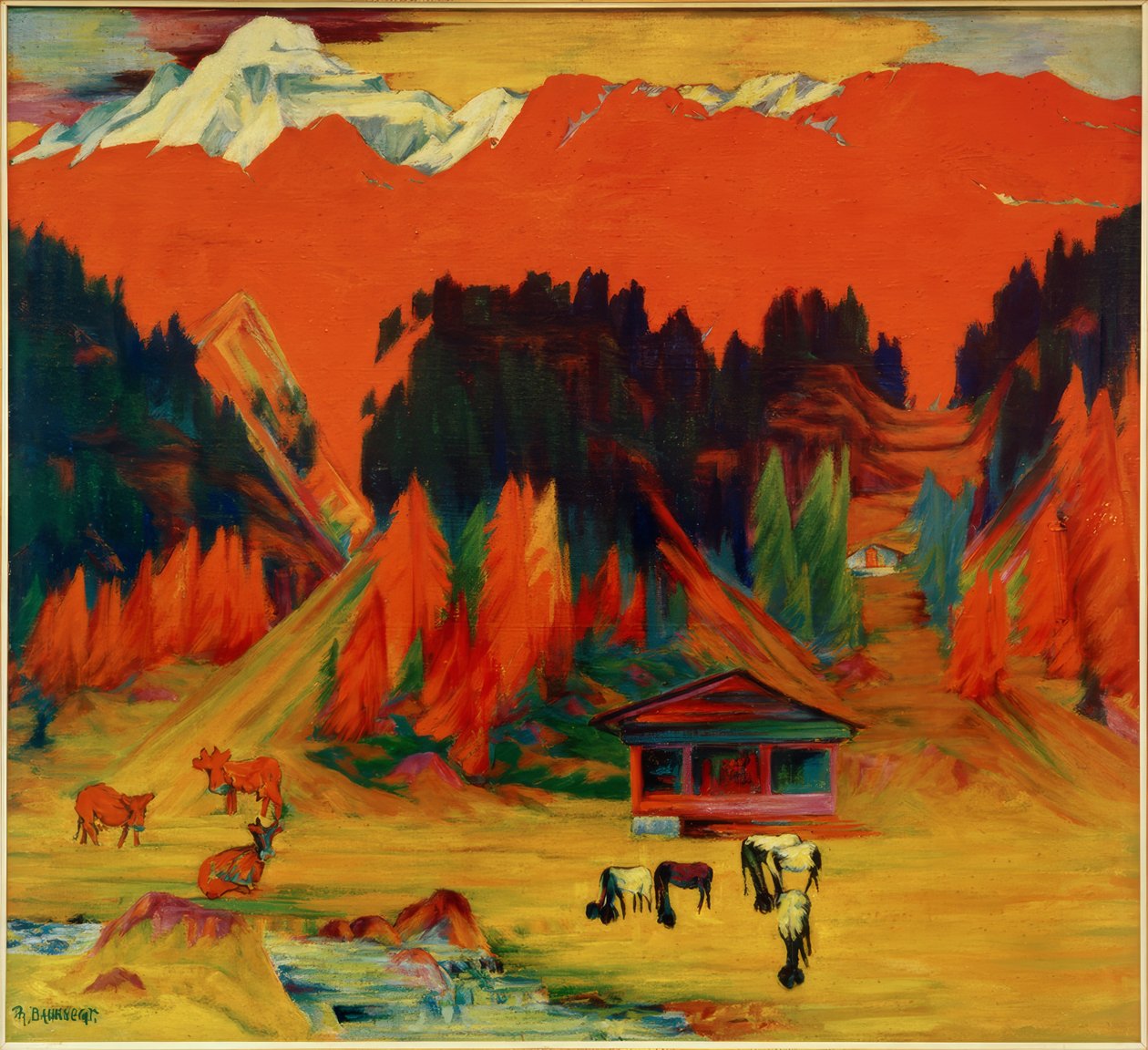 Herbstbild mit Kühen und Schafen von Philipp Bauknecht