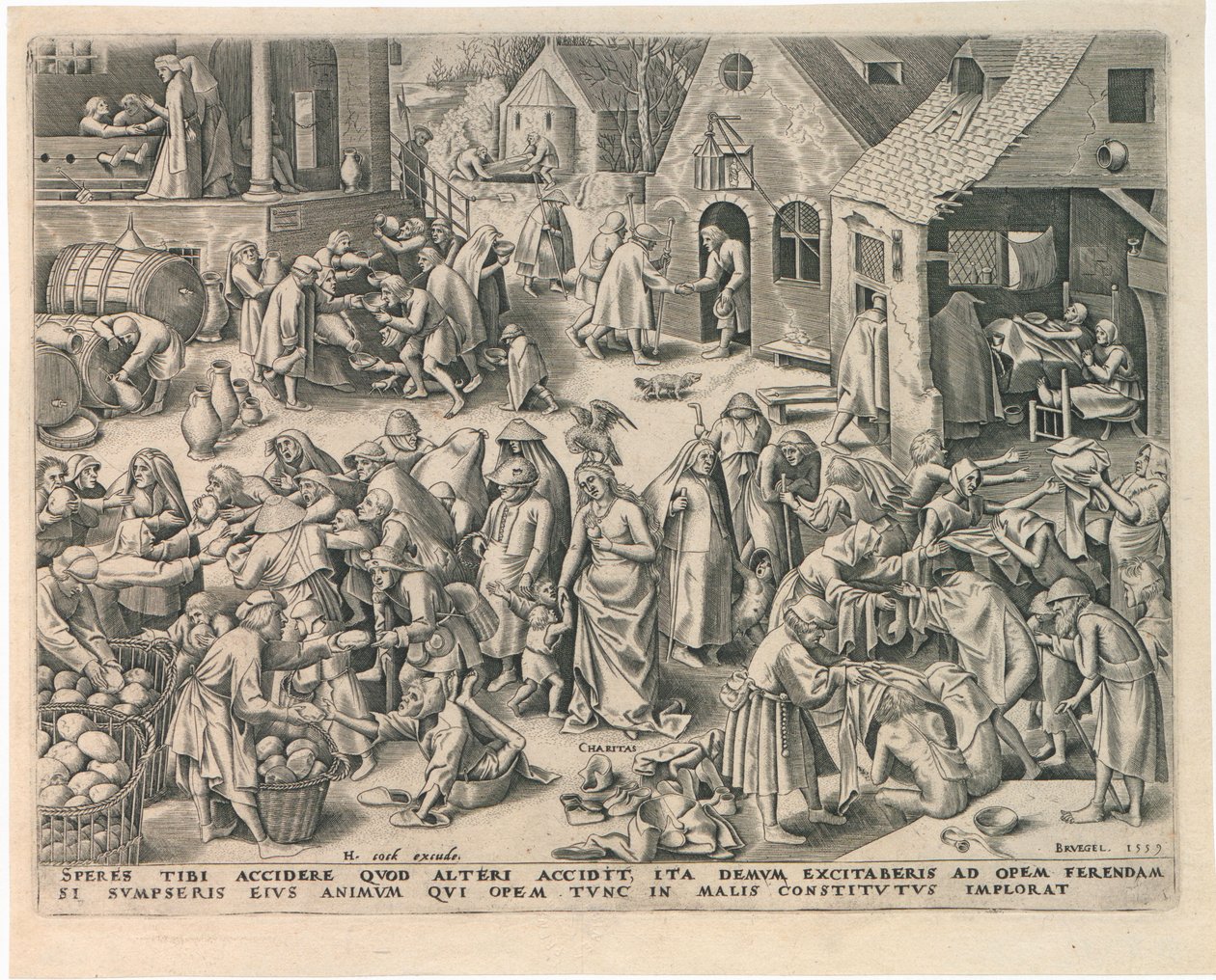 Caritas Nächstenliebe aus Die sieben Tugenden, 1559 von Philipp Galle