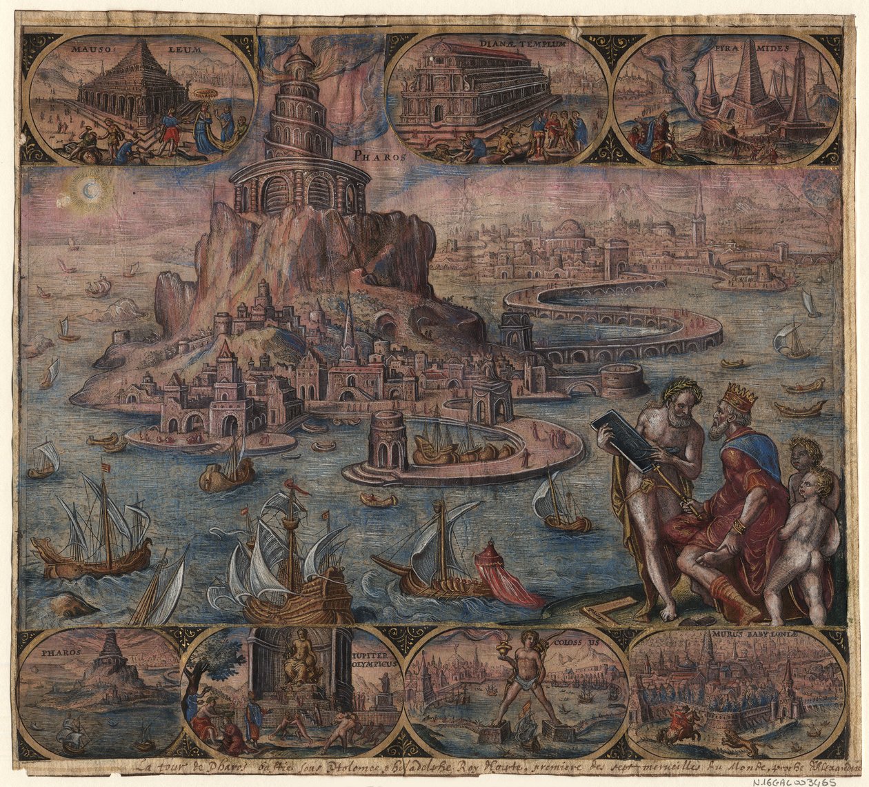 Der Leuchtturm von Alexandria aus der Serie Die acht Weltwunder nach Maarten van Heemskerck, 1572 von Philipp Galle