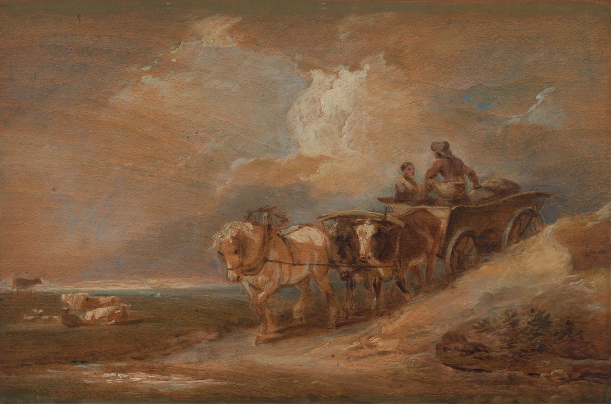 Landschaft mit Pferde- und Ochsenkarren von Philippe-Jacques de Loutherbourg