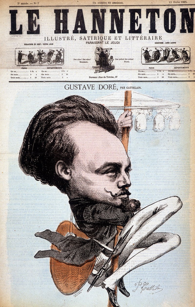 Gustave Doré. Französischer Zeichner und Maler (1832-1883). Karikatur von Cattelain. Der Hanneton 1868. von Philippe Auguste Cattelain