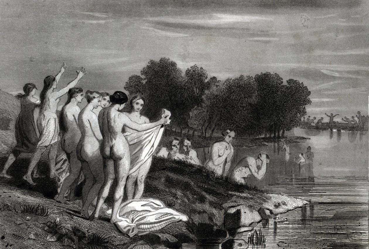 Täufer: Täufer sind Christen, die glauben, dass die Taufe nur gültig ist, wenn der Kandidat seinen Glauben an Christus bekennt und getauft werden möchte. von Philippe Auguste Jeanron