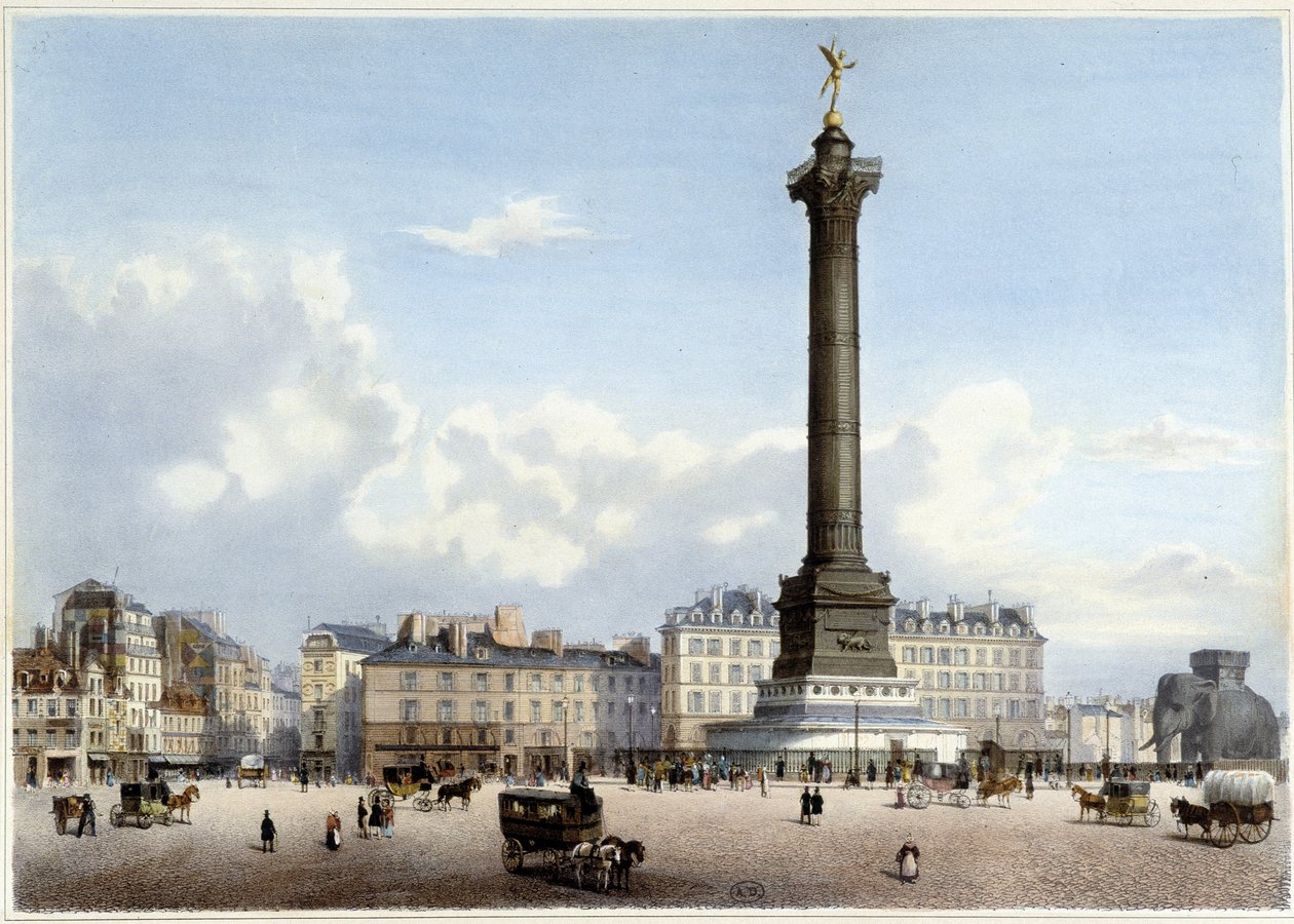 Säule des Juli an der Bastille - in „Promenade dans Paris et ses environs“, entworfen von Jacottet und Benoist, ca. 1840 von Philippe Benoist