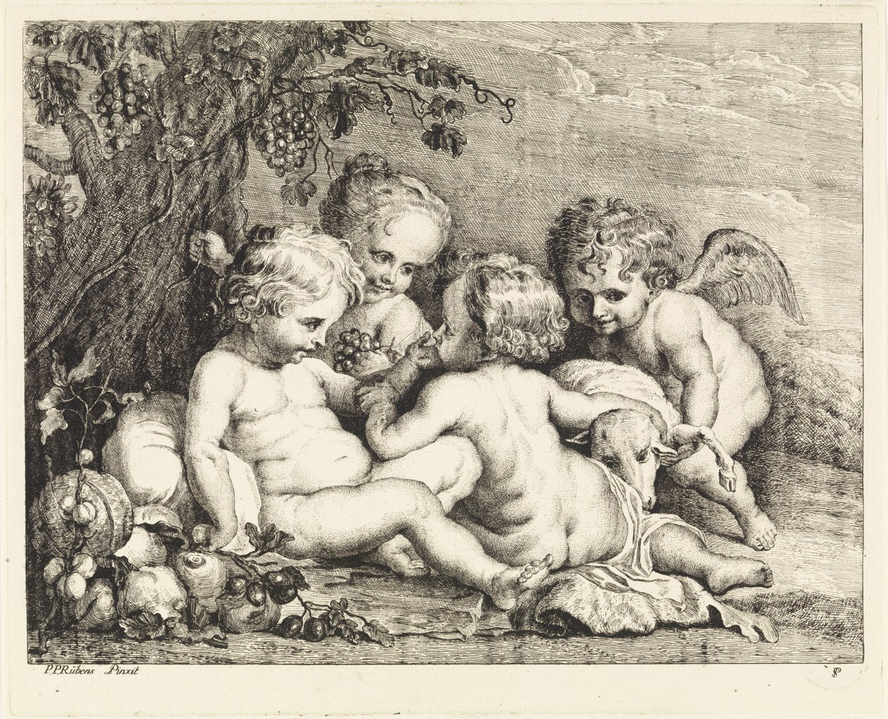 Christus, Johannes der Täufer und zwei Putti von Philippe Lambert Joseph Spruyt