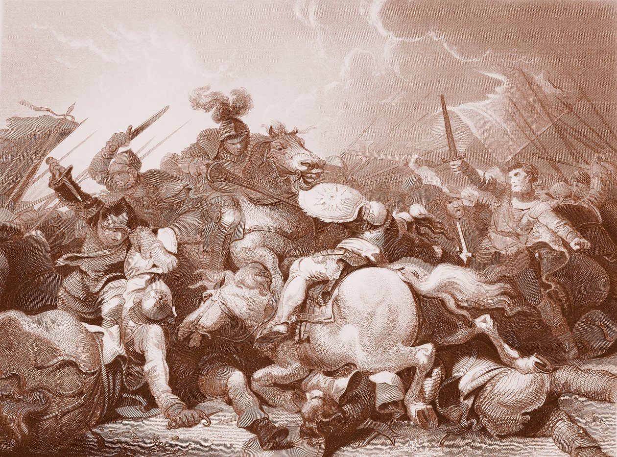 Schlacht von Bosworth Field, graviert von A.H. Payne von Philippe de (after) Loutherbourg