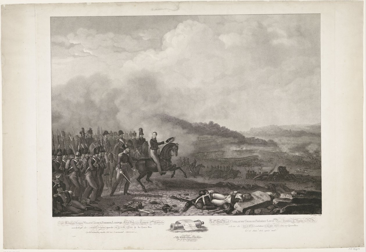 Prinz von Oranien führt die niederländischen Truppen in der Schlacht bei Quatre-Bras, 1815 von Philippus Velijn