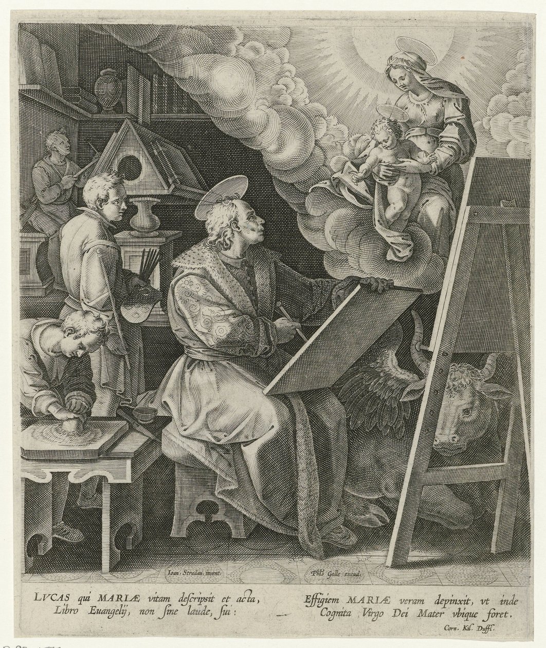 Heiliger Lukas malt Maria mit Kind von Philips Galle (attributed to workshop of)