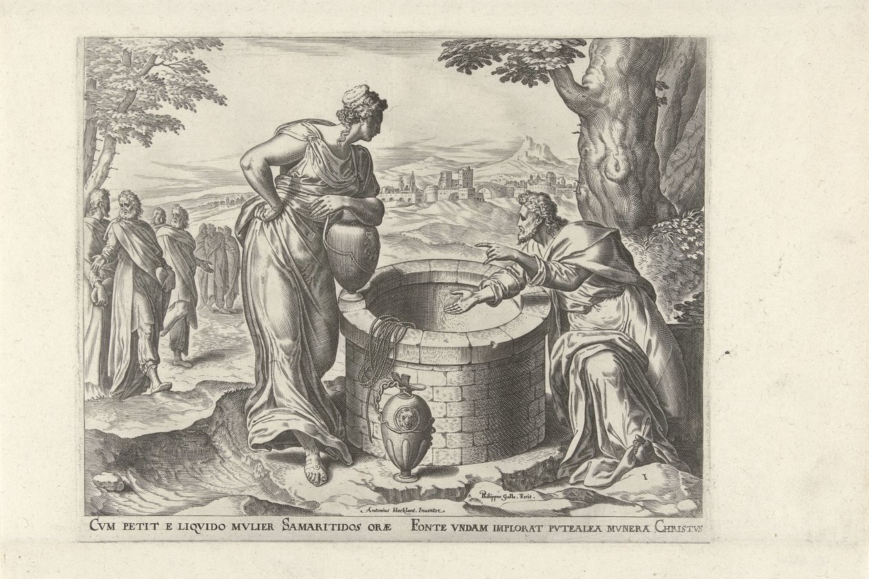 Christus und die Samariterin am Brunnen von Philips Galle