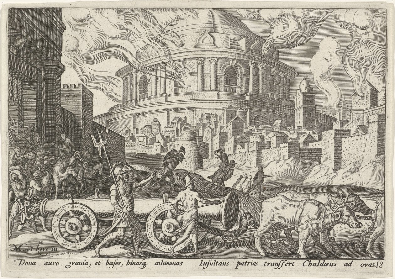 Die Chaldäer nehmen die Säulen des Tempels von Jerusalem mit von Philips Galle