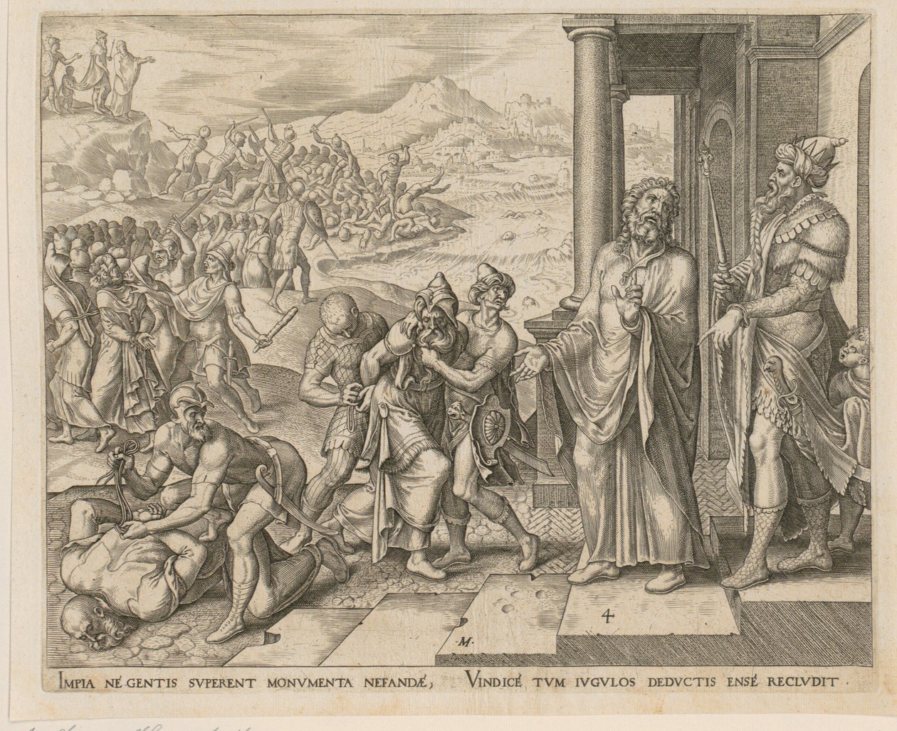 Ergreifung und Tötung der Priester Baals, Blatt 4 der Folge "Die Geschichte von Elias und den Priestern von Baal" von Philips Galle