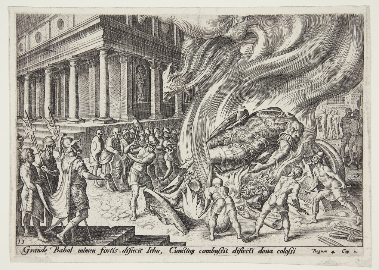 Jehu zerstört den Tempel und die Statue von Baal von Philips Galle