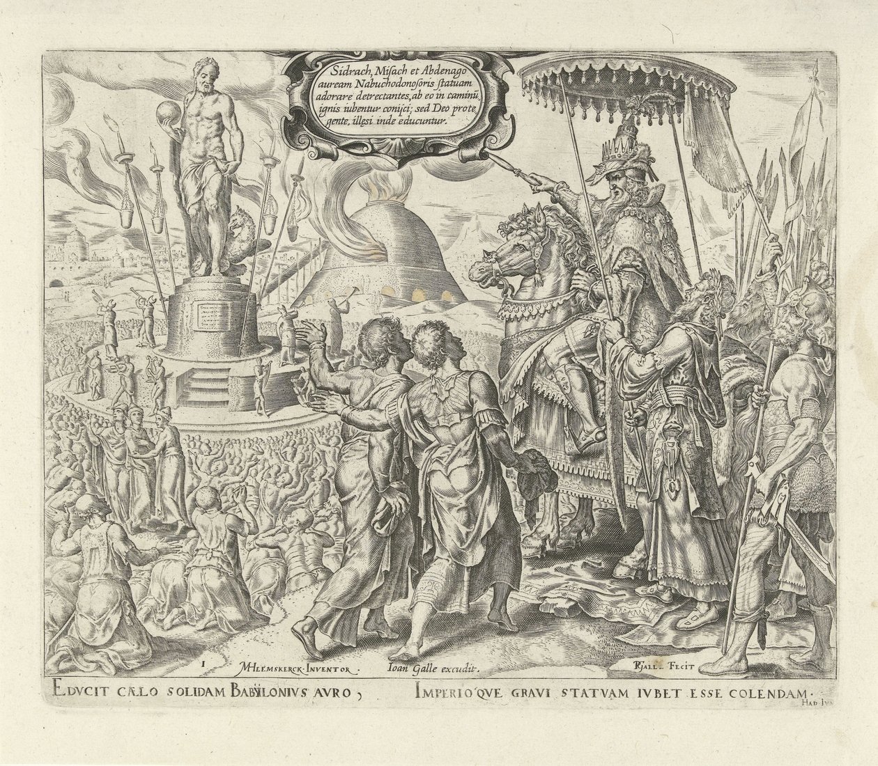Nebukadnezar beschuldigt Sadrach, Mesach und Abednego von Philips Galle