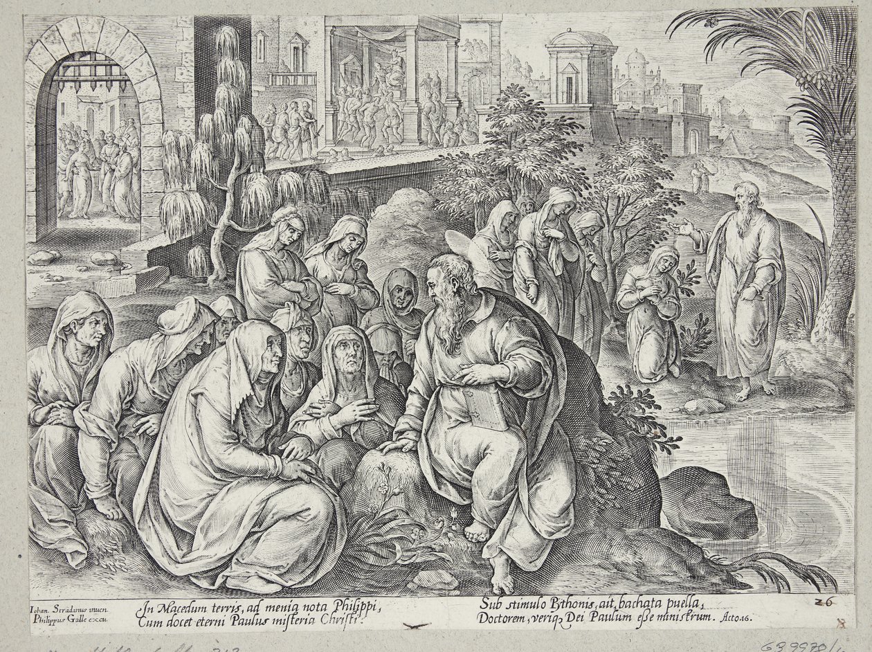 St. Paulus spricht mit den Frauen von Philippi von Philips Galle