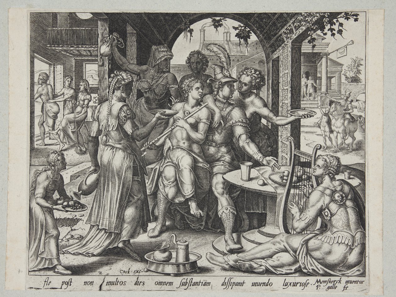 Der verlorene Sohn verschwendet sein Erbe an Huren von Philips Galle