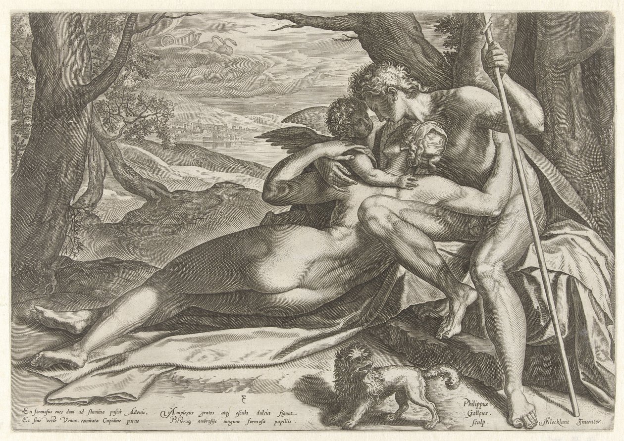 Venus und Adonis mit Amor von Philips Galle