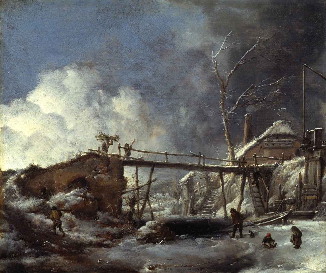 Winterlandschaft mit Holzsteg von Philips Wouwerman