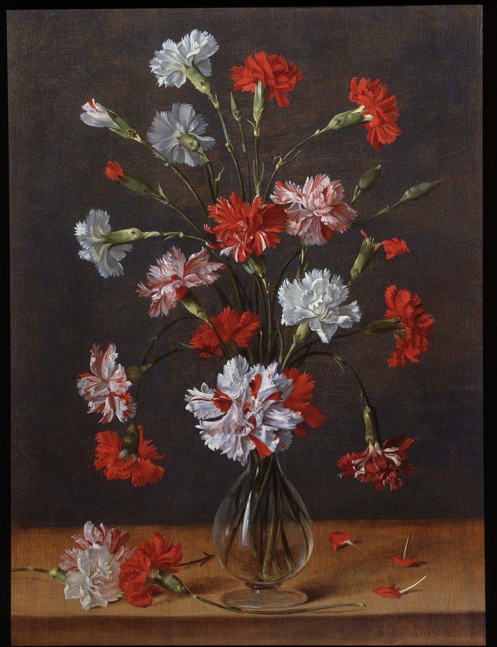 Ein Strauß Nelken in einer Glasvase, um 1600-1700 von Phillipe de Marlier