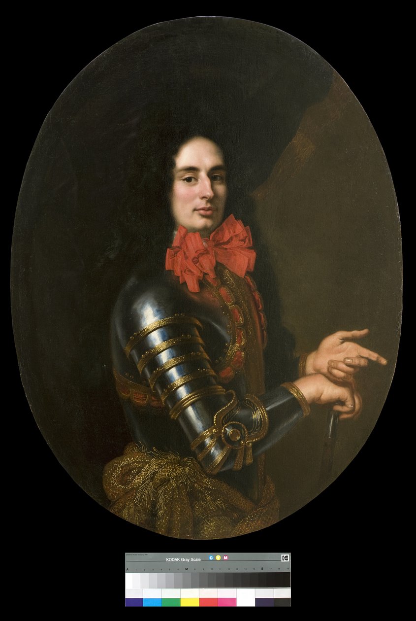 Porträt eines Gentlemans mit Rüstung und rotem Schal von Pier Francesco Cittadini