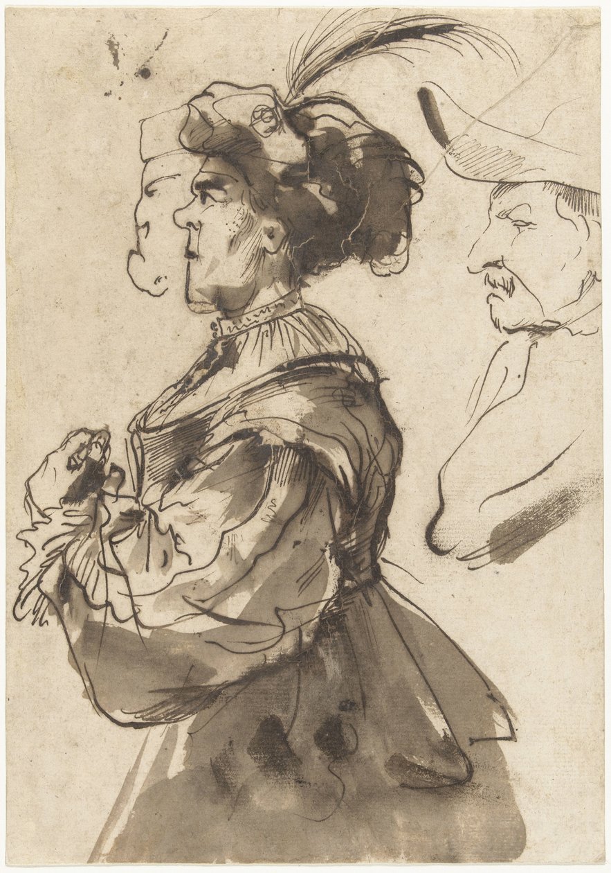 Karikatur einer alten, aufgedonnerten Frau von Pier Francesco Mola