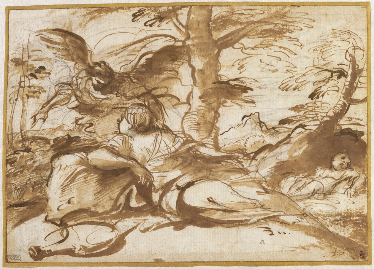 Der Engel erscheint Hagar in der Wüste (recto), um 1660 von Pier Francesco Mola