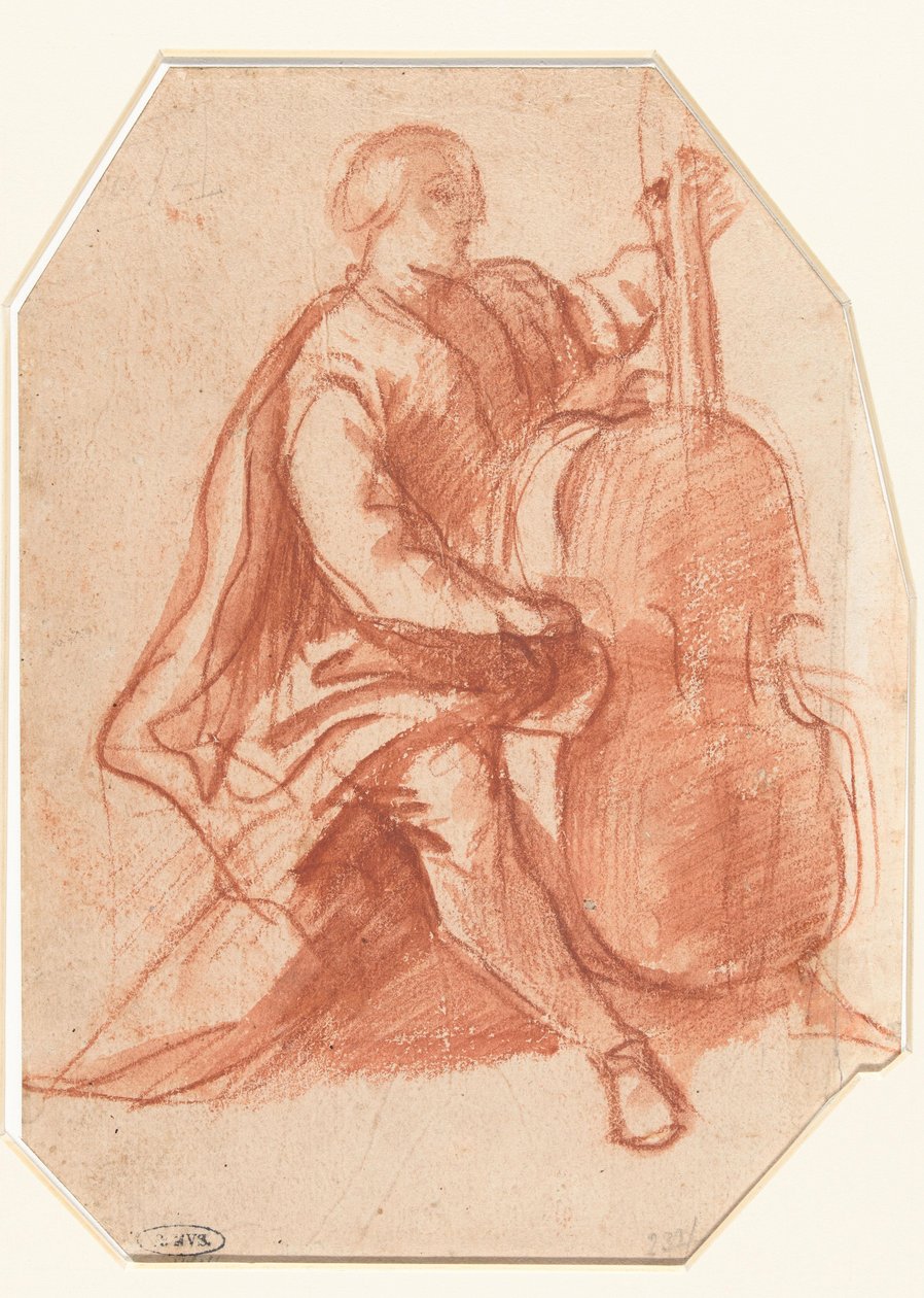 Viola da Gamba-Spieler, Dreiviertel von der Seite von Pier Francesco Mola