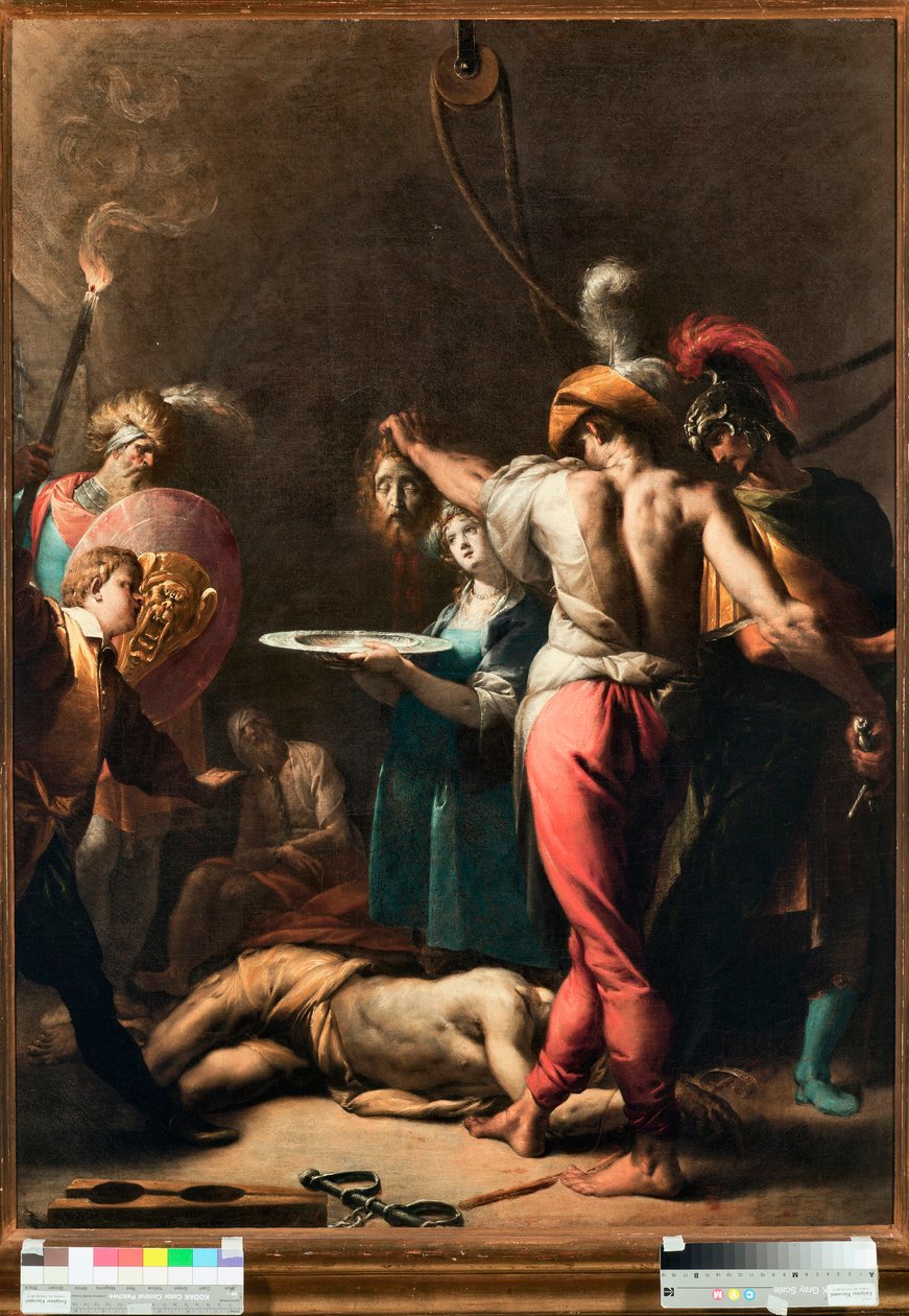 Die Enthauptung von Johannes dem Täufer. Der Kopf des Heiligen wird auf ein Tablett gelegt. Gemälde von Pier Francesco Mazzuchelli, genannt il Morazzone (1573-1626). Musei di Strada Nuova, Genua (Inv. Nr. PB 2813) von Pier Francesco Morazzone
