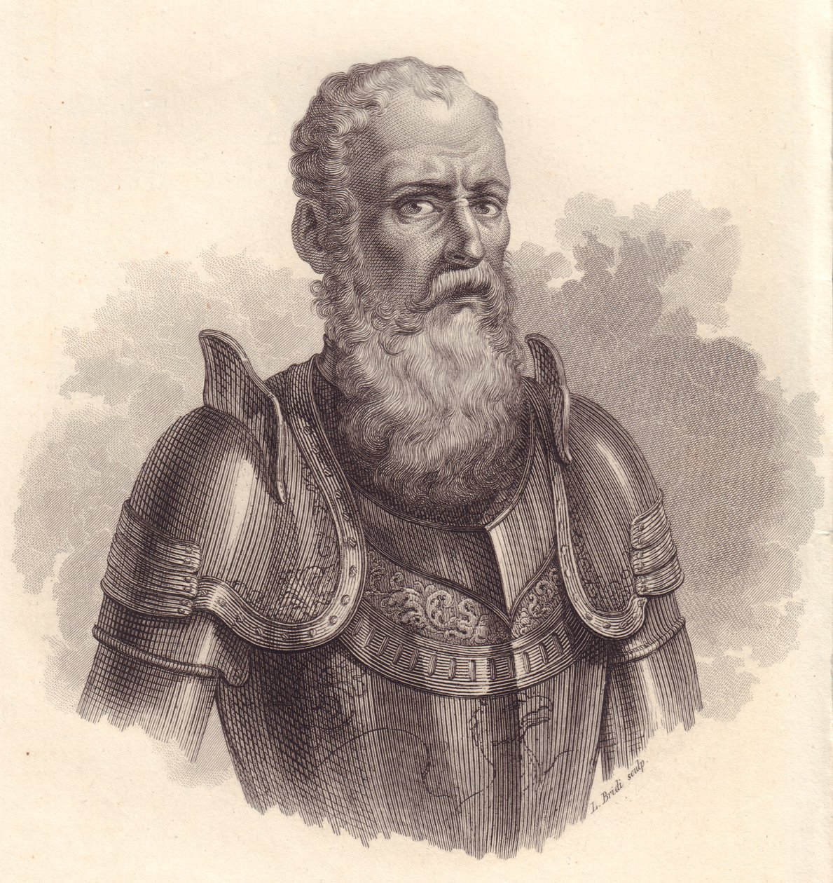 Porträt des italienischen Militärführers Ezzelino III da Romano oder Ecelino da Romano (1194-1259), Kupferstich von Blaise Nicolas Le Sueur