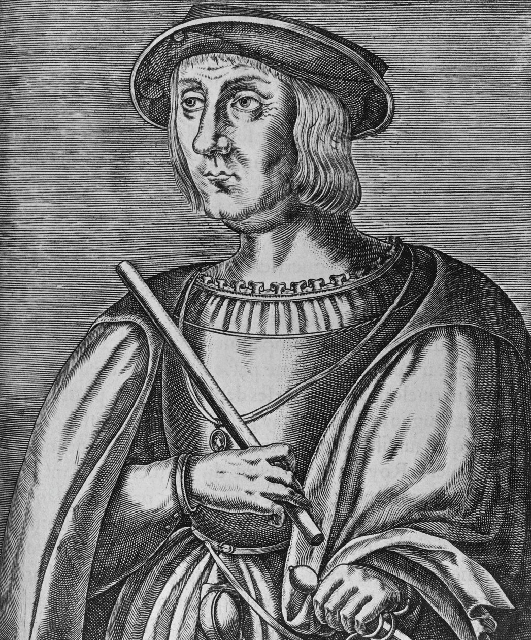 Porträt von Jacques II de Chabannes de La Palice (ca. 1470-1525), französischer Offizier, Herr von La Palice, Pacy, Chauverothe, Bort-le-Comte und Heron, Kupferstich von Blaise Nicolas Le Sueur