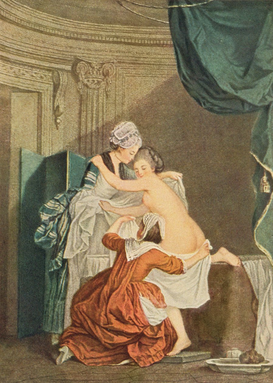 Das Bad, Gravur von Nicolas Francois Regnault von Pierre Antoine Baudouin