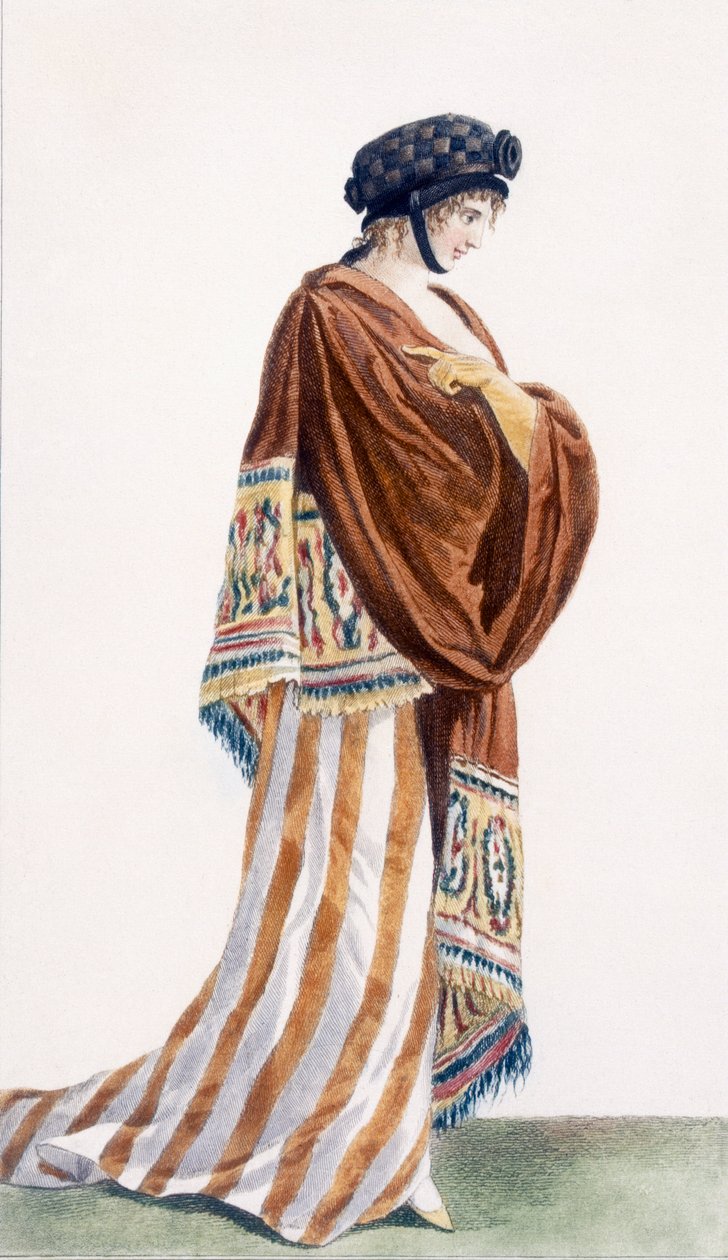 Damenkleid mit Samtschal, Illustration aus 