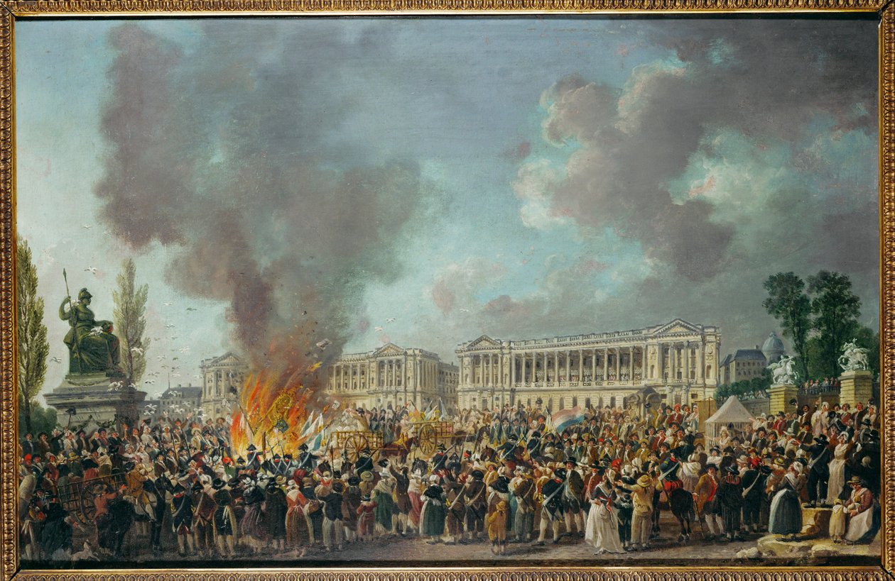 Die Symbole der Monarchie werden auf der Place de la Concorde verbrannt von Pierre Antoine (attr. to) Demachy
