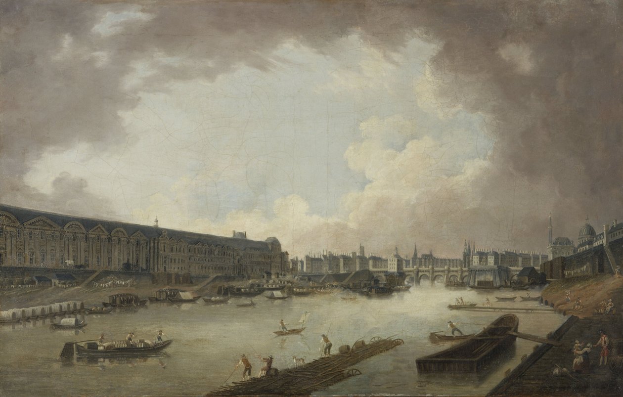 La Grande Galerie, der Pont-Neuf und die Île de la Cité, gesehen vom Pont Royal, circa 1775 von Pierre Antoine Demachy