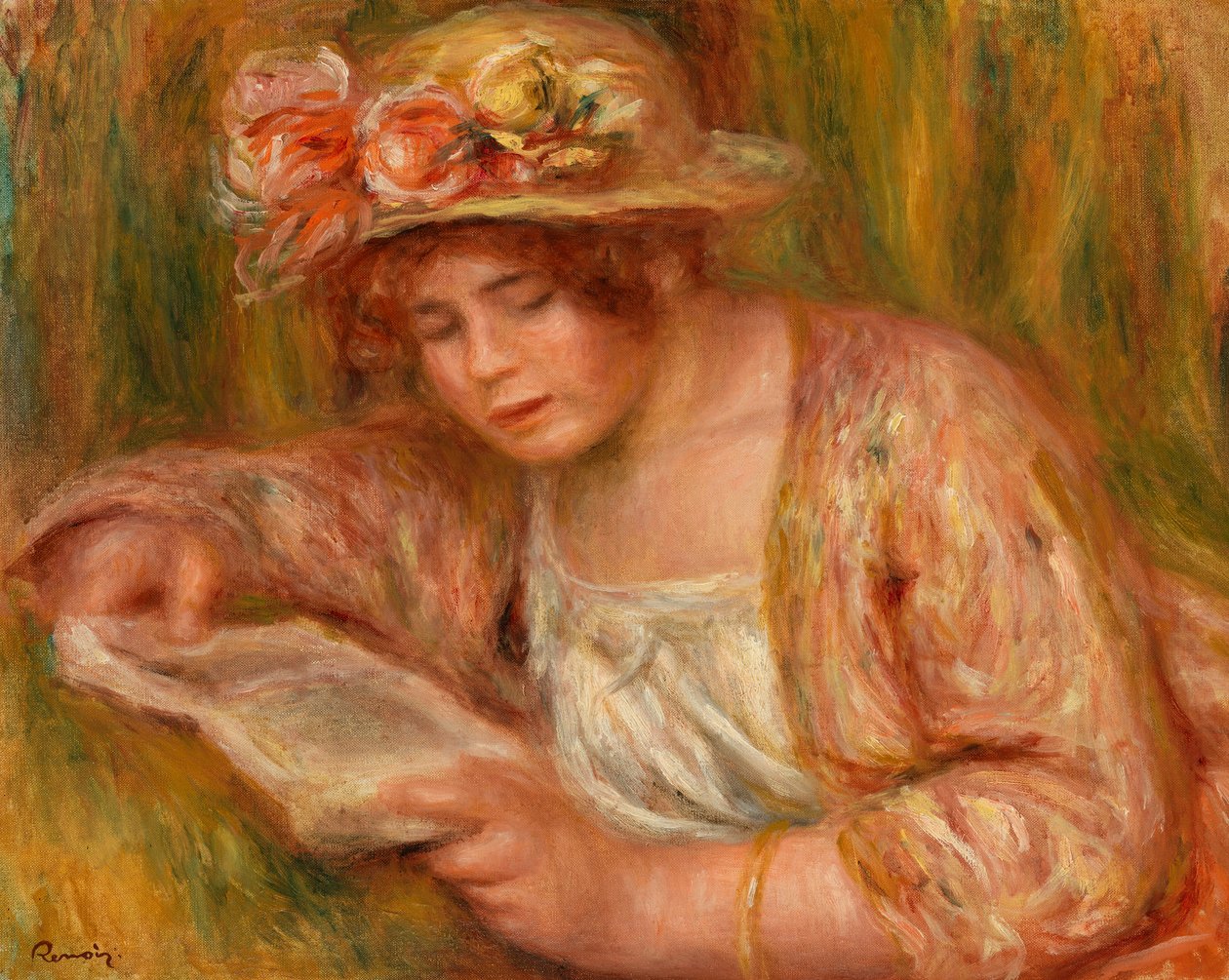 Andrée mit Hut, lesend von Pierre-Auguste Renoir