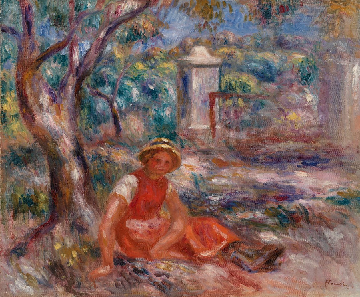 Mädchen am Fuß eines Baumes von Pierre-Auguste Renoir