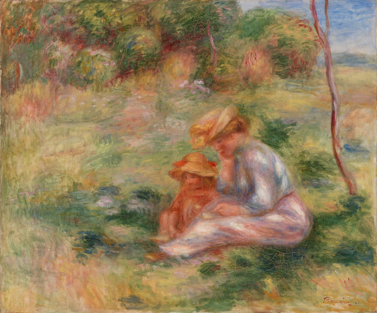 Frau und Kind im Gras von Pierre-Auguste Renoir