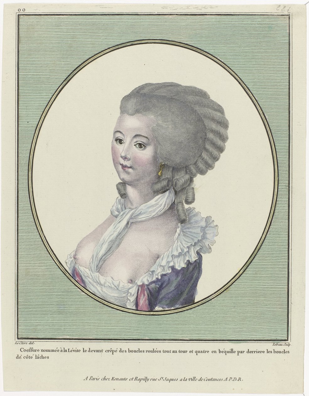Gallerie des Modes et Costumes Français, 1781, Coeffure nommée à la Levit von Pierre Adrien Le Beau
