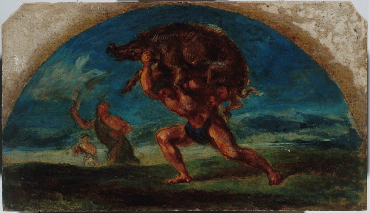 Skizze für den Salon de la Paix des Hôtel de Ville de Paris: Herkules und der Erymanthische Eber, nach Delacroix, zwischen 1852 und 1854 von Pierre Andrieu